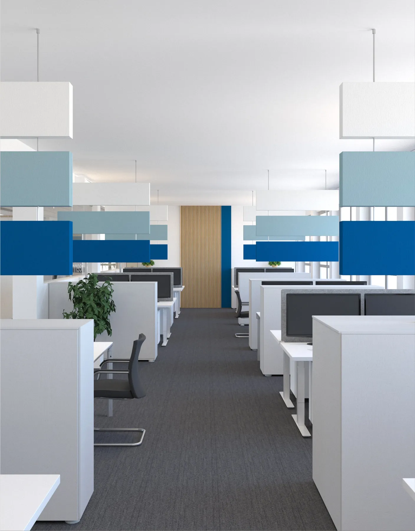 3D-Visualisierung des offenen Bürobereichs bei KOCH Solutions in St. Ingbert