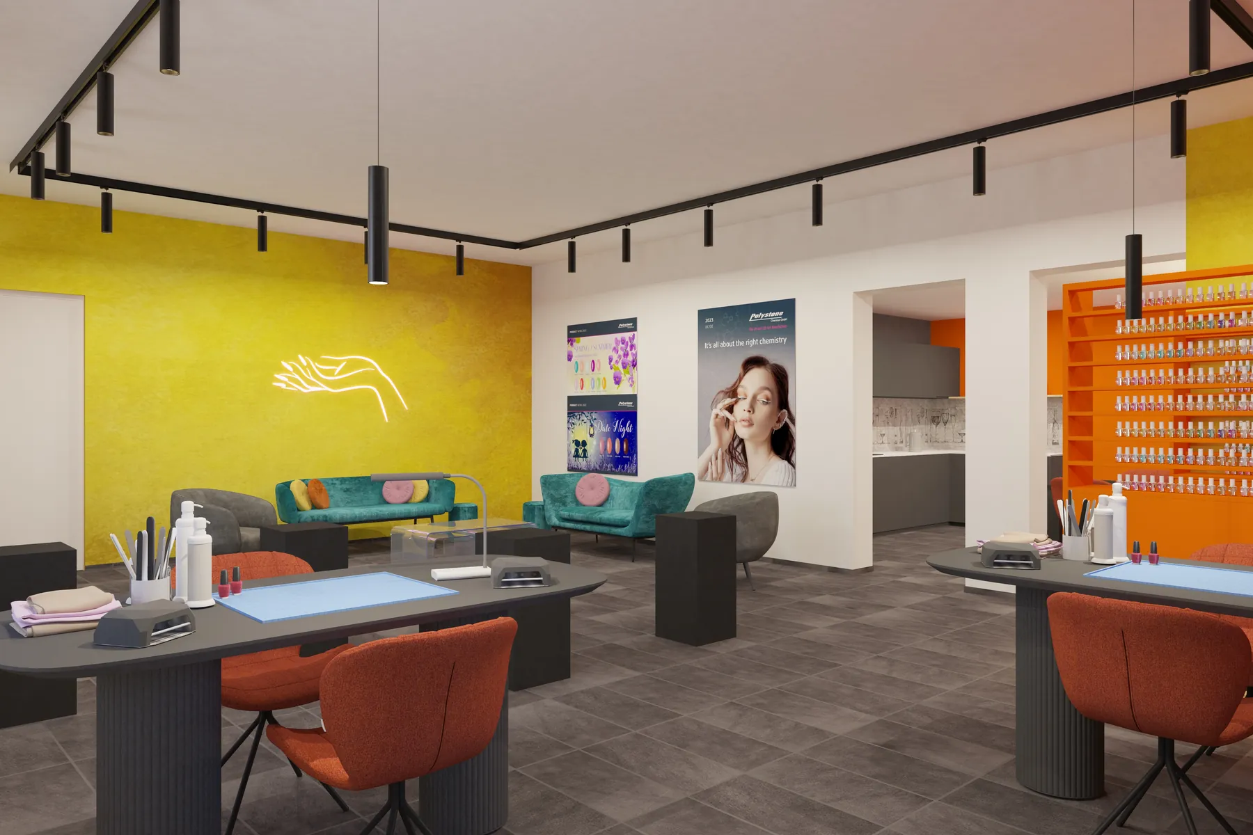 3D-Visualisierung: Arbeitsplätze im Showroom von Polystone